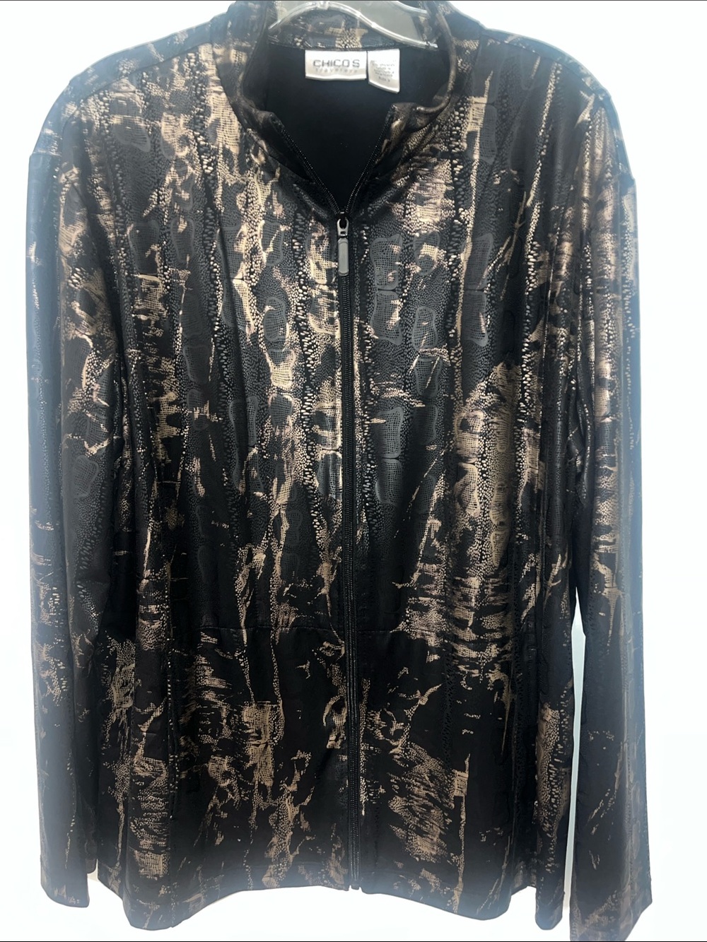 Chico's Travelers Metallic BLK Jacket w/Gold Metallic Accent Sz 16 XL - Chico 3